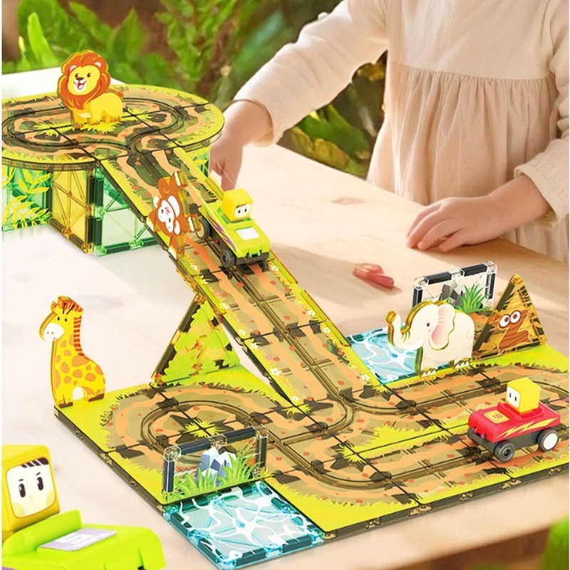 Building Blocks - Magnetische bouwstenenset met elektrische treinwagon, stadsverkeer