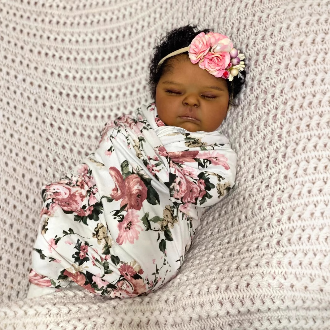 Reborn Baby Doll Silicone Realistic - Donkere huid perziken 19 inch levensechte